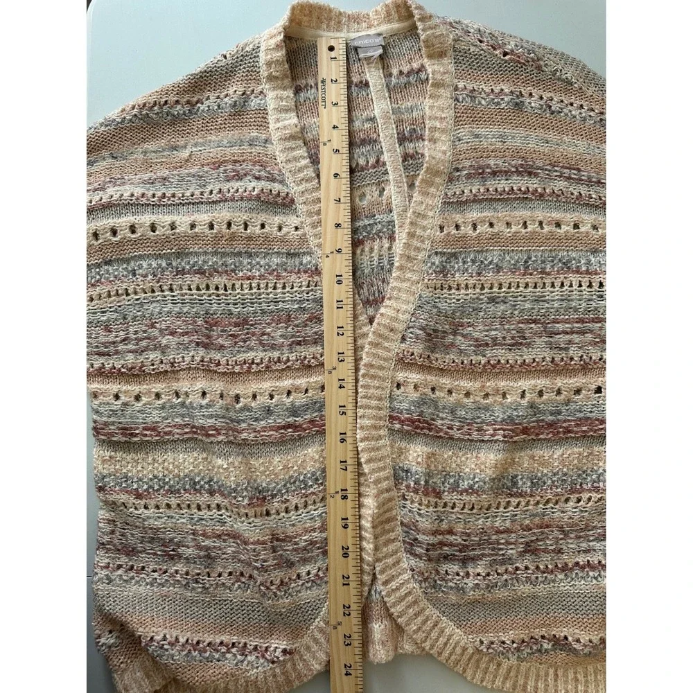 Chico's Multi Color Metallic Pointelle Open Front Cardigan‎ Sweater Size 2P